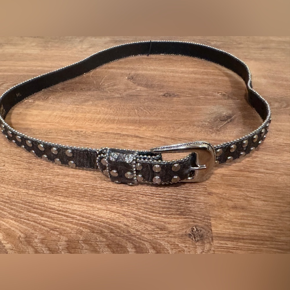 Brown Leather Belt with Silver toned studs​​​​